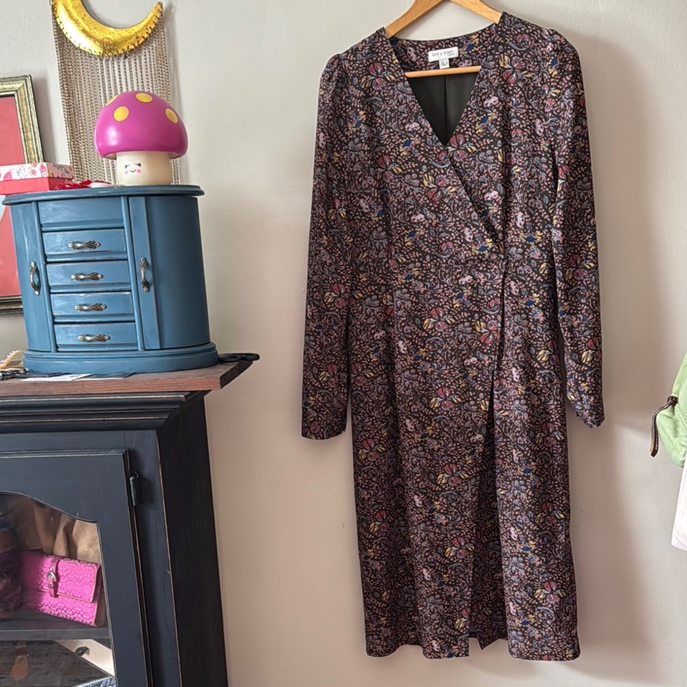 🫒🌸☀️🍄Floral deep olive green dress